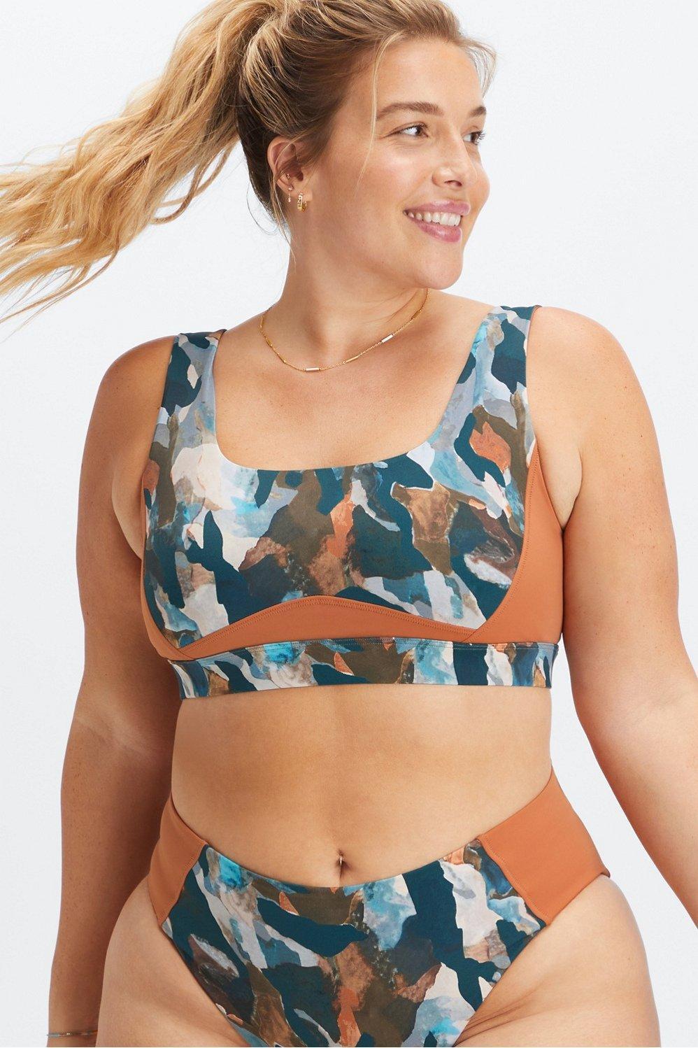 Fabletics Scoop Back Swim Bra Womens Paintbrush Camo/Sequoia plus Size 4X Product Image