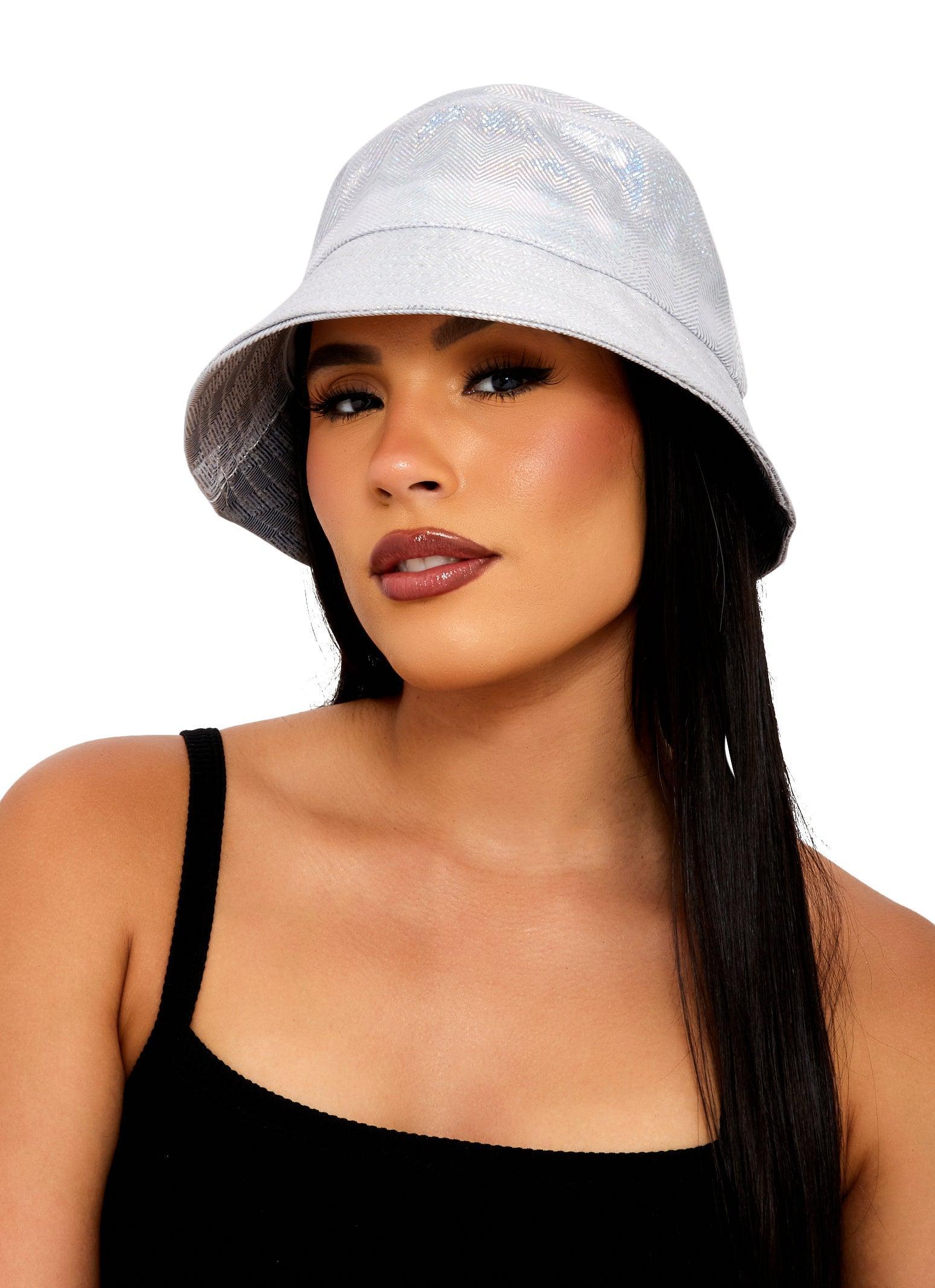 Womens Chevron Striped Metallic Foil Bucket Hat Product Image