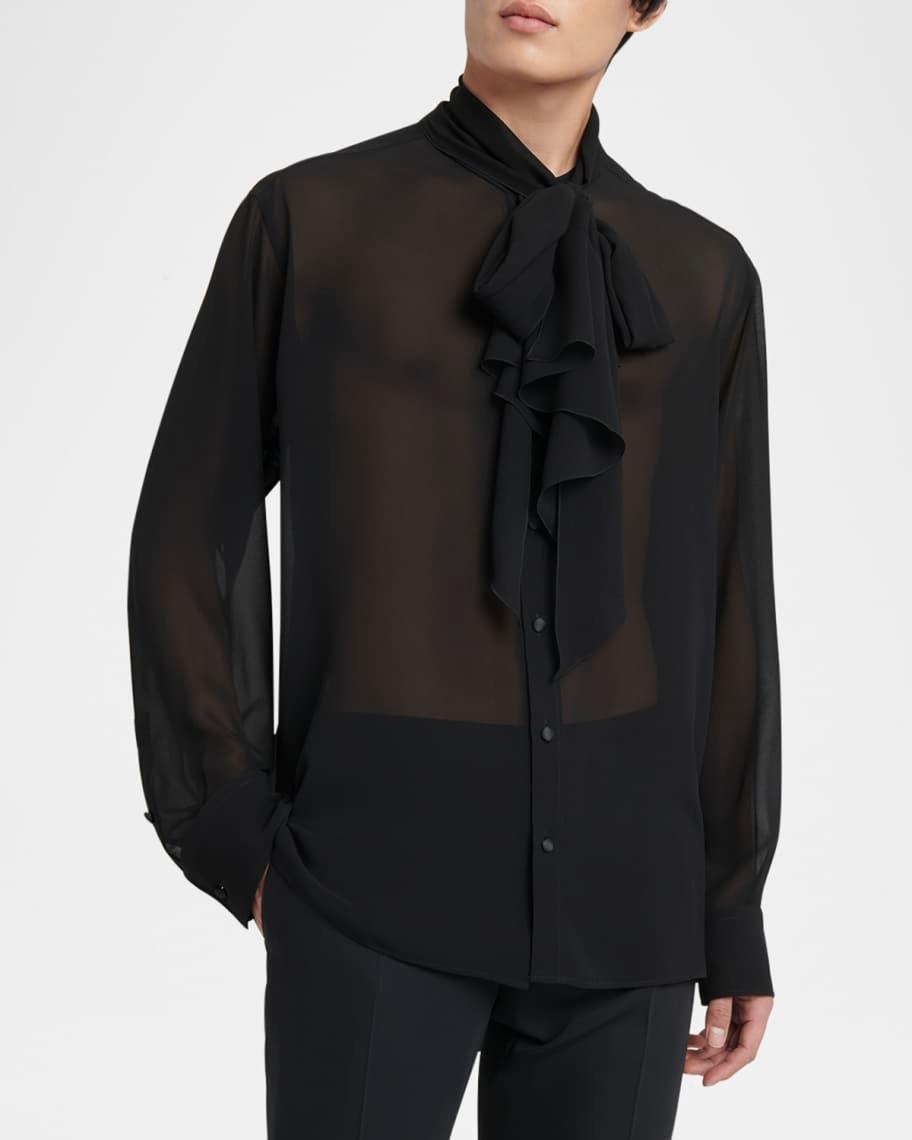 Mens Lace Button-Down Shirt with Bow Product Image