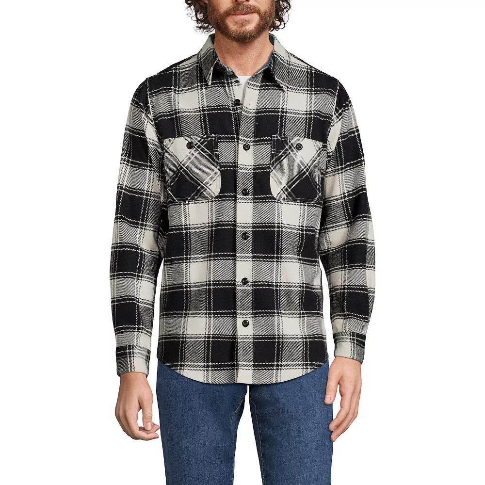 Men's Lands' End Traditional-Fit Rugged Flannel Button-Down Shirt, Size: Medium, Red Ivory Plaid Product Image