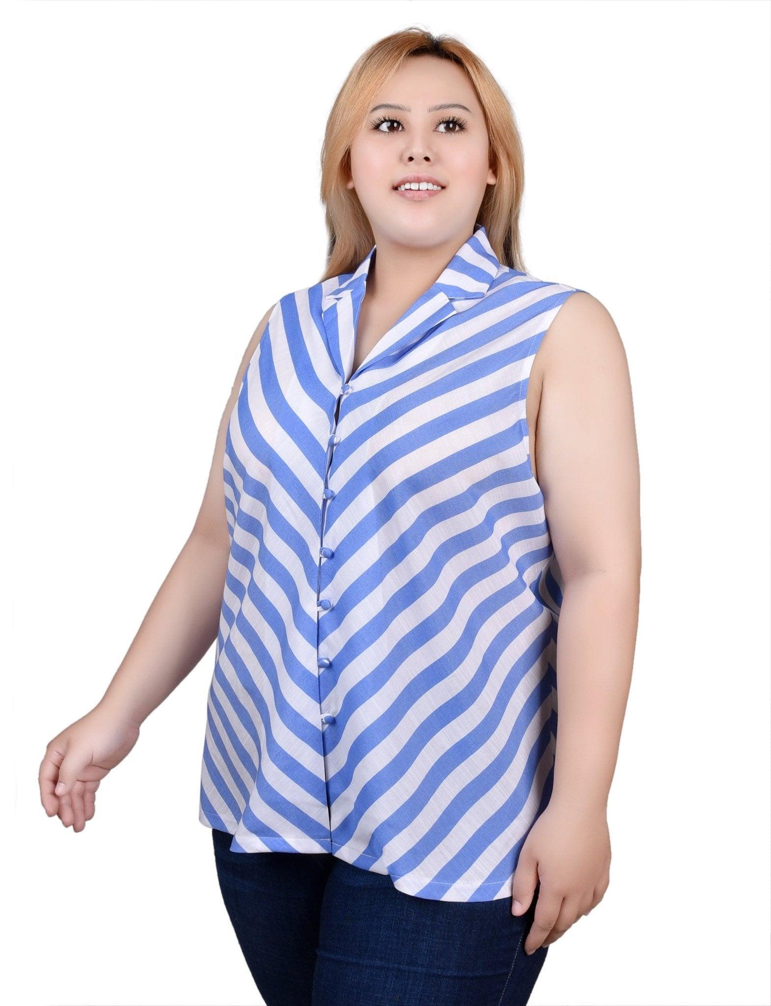 Sleeveless Collared Chevron Striped Blouse - Plus Product Image