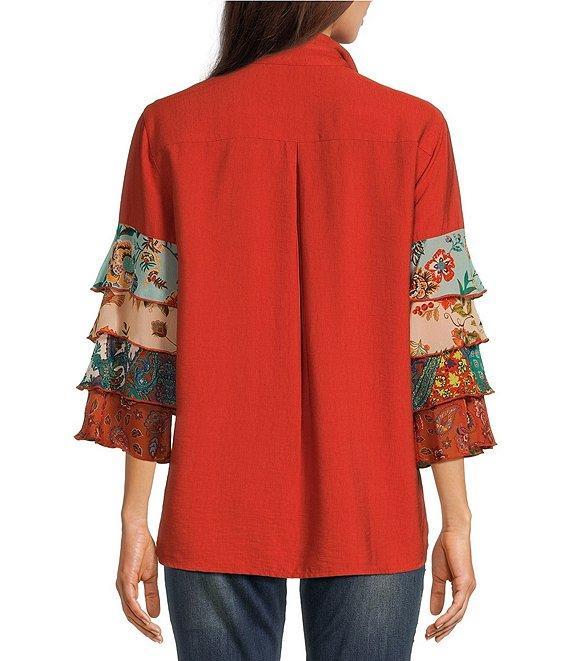 John Mark Collared 3/4 Printed Tiered Sleeve Button Down Top Product Image