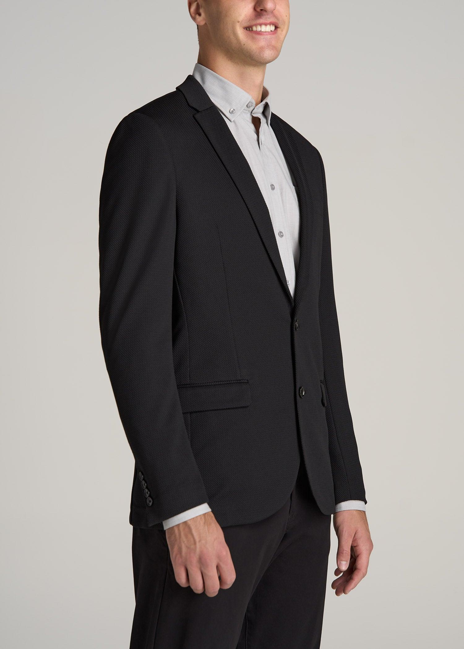 Textured Blazer for Tall Men in Black Product Image