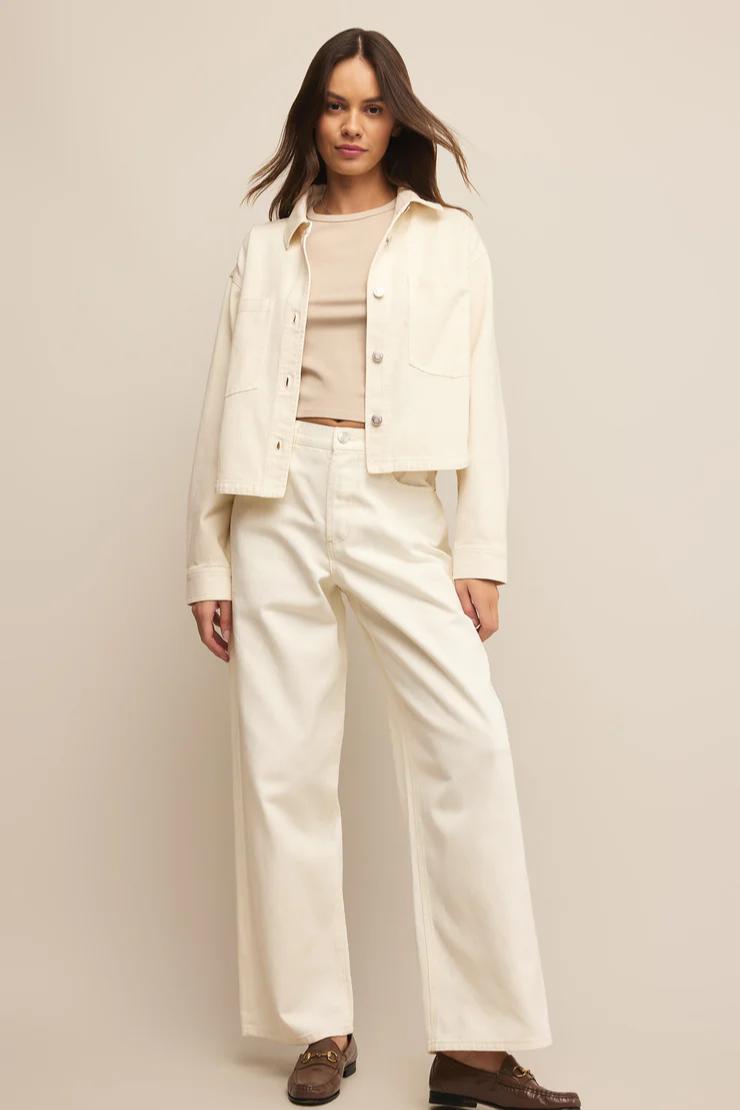 All Day Cropped Denim Jacket- Off White Product Image