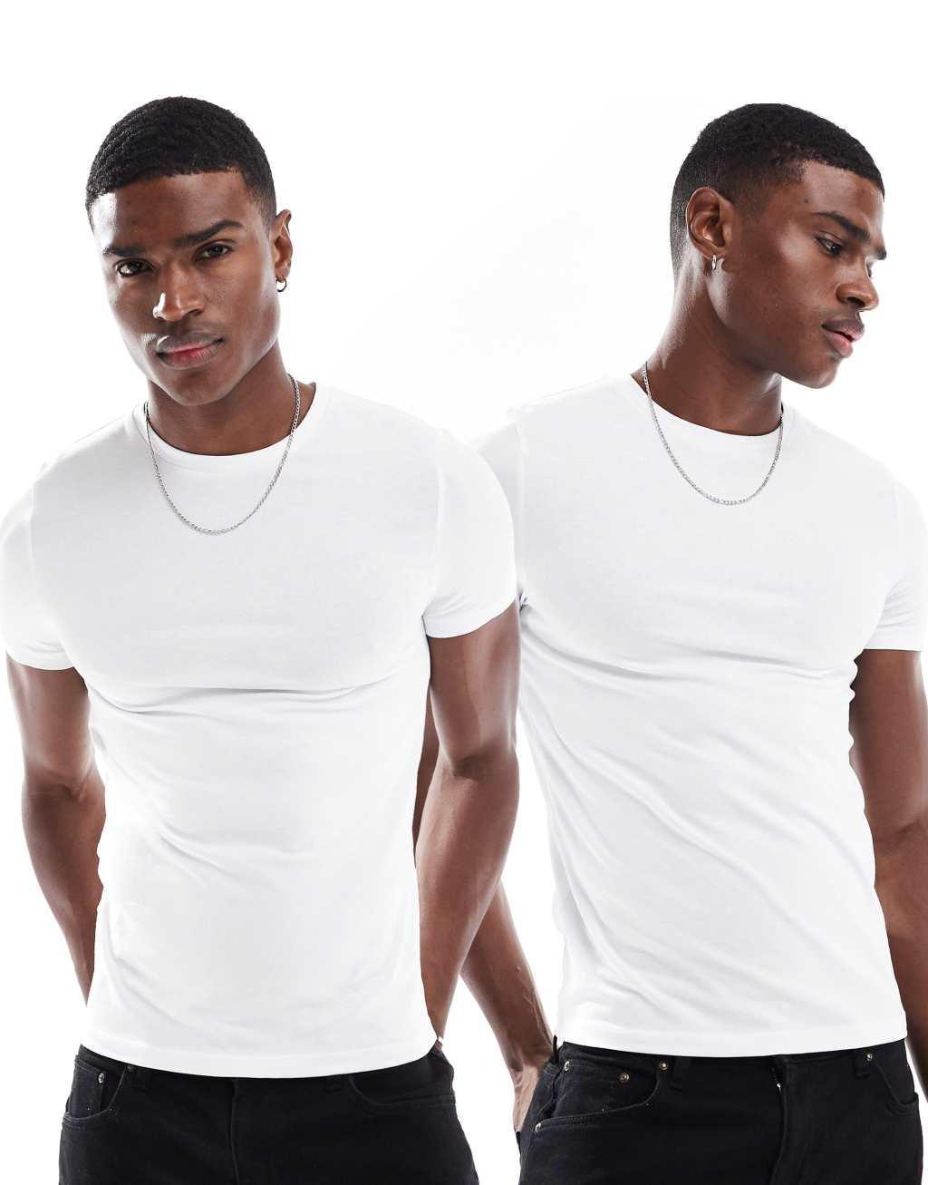 ASOS DESIGN essential 2 pack muscle fit t-shirts in white Product Image