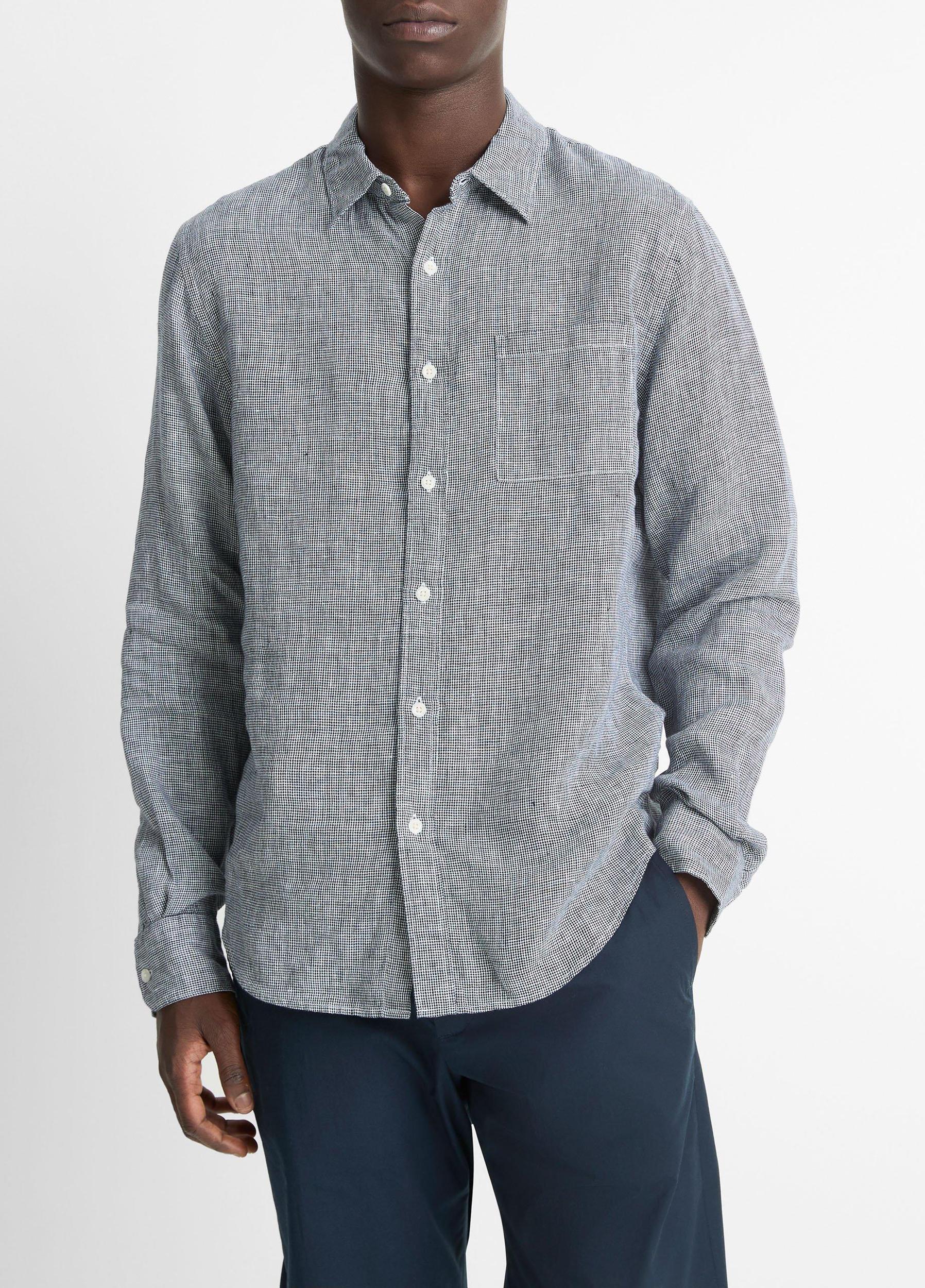 Houndstooth Linen Button-Front Shirt Product Image