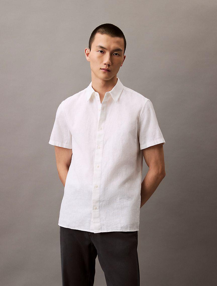 Linen Cotton Short Sleeve Classic Button-Down Shirt Product Image