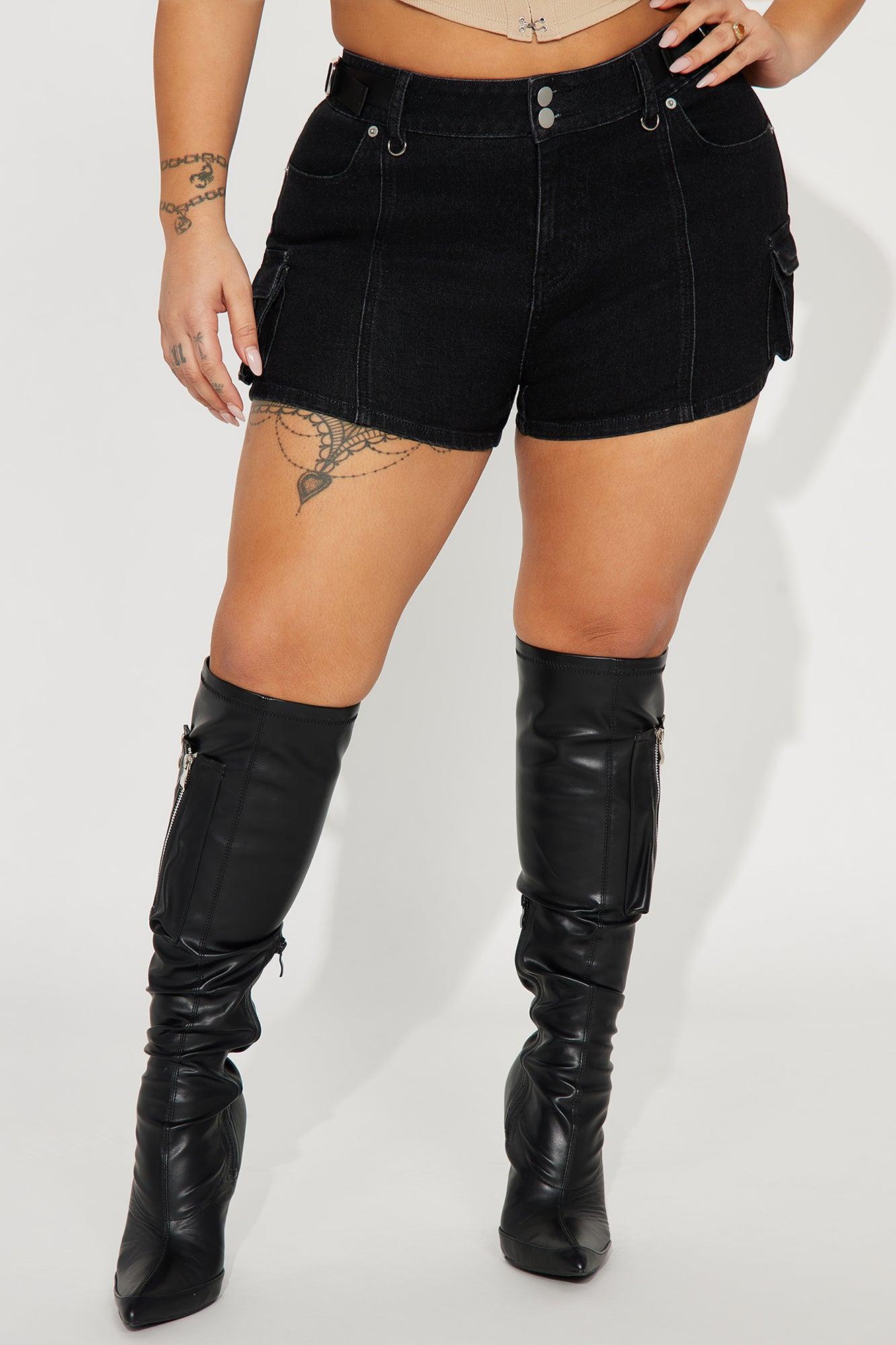 On Your Block Cargo Denim Shorts - Black Product Image