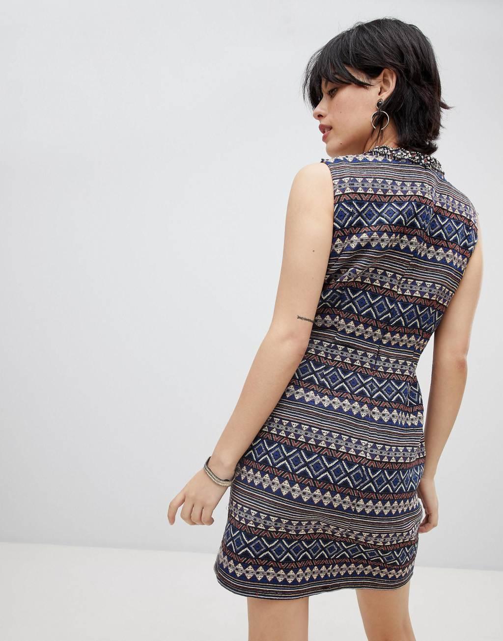 Deby Debo Iliana Print Dress with Embellished Neck Trim-Multi Product Image