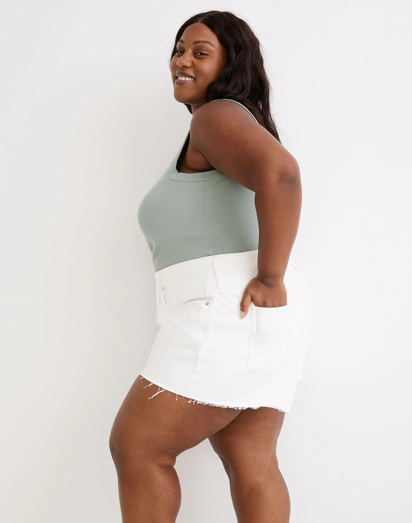 Plus Relaxed Denim Shorts in Tile White Product Image