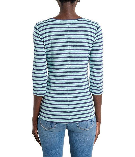 NIC + ZOE Knit Stripe Print Boat Neck 3/4 Sleeve Tee Product Image