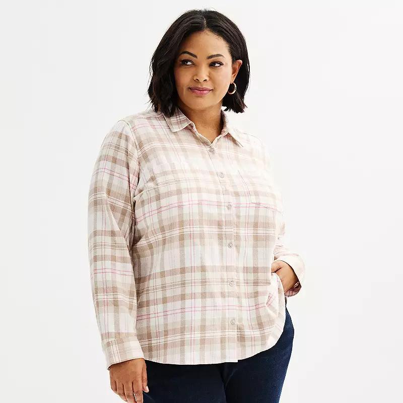 Plus Size Croft & Barrow® The Extra Soft Plaid Flannel Shirt, Women's, Size: 1XL, Red Buffalo Check Product Image