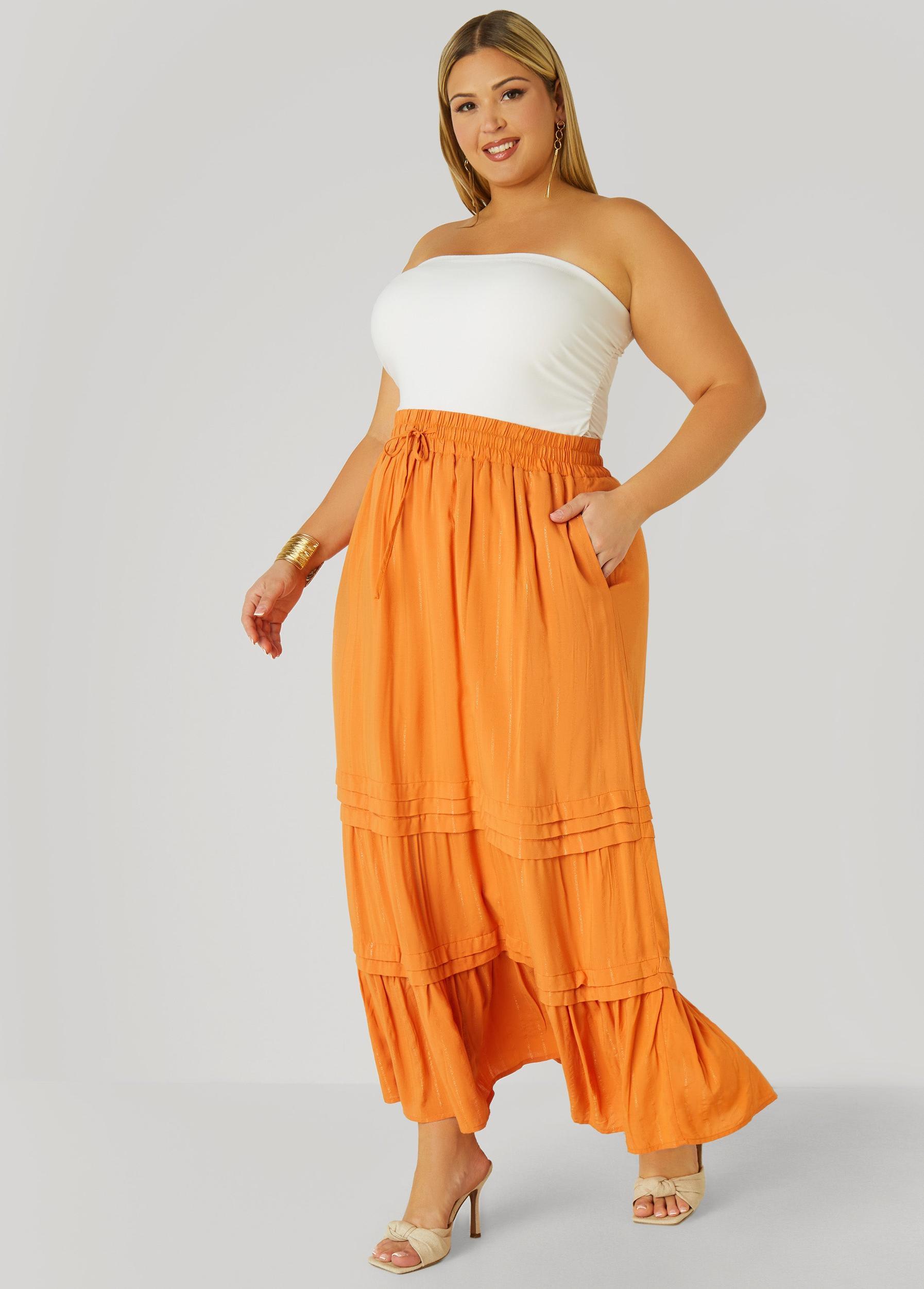 Plus Size Pleated Metallic Maxi Skirt Ashley Stewart Product Image