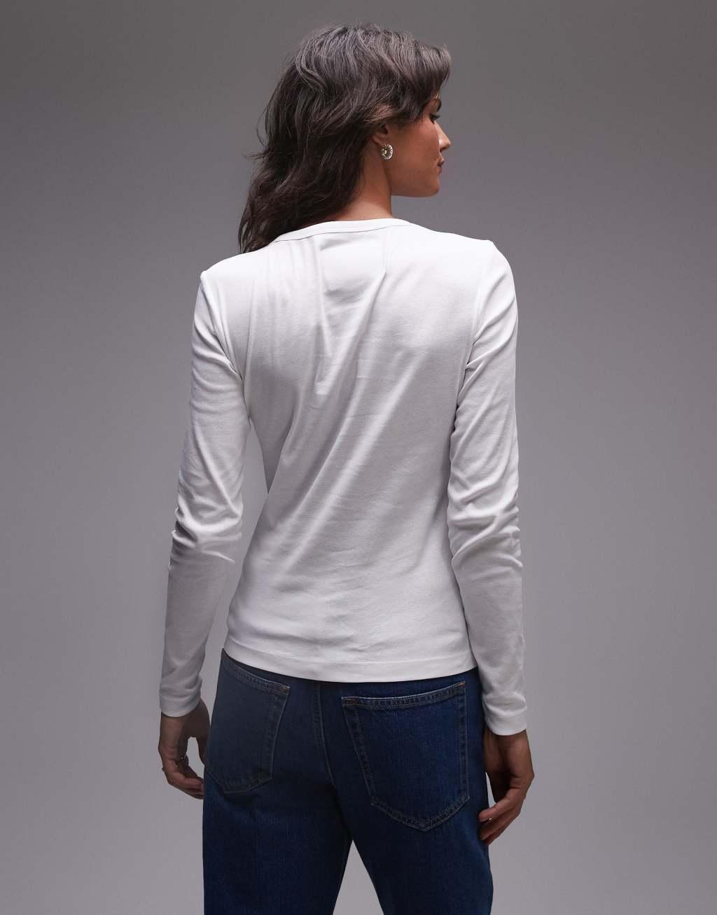 ARKET fitted jersey ribbed long sleeve top in white Product Image